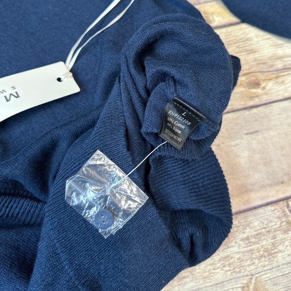 MAK sweater crew neck 3/4 sleeve knit cardigan navy - Picture 4 of 4